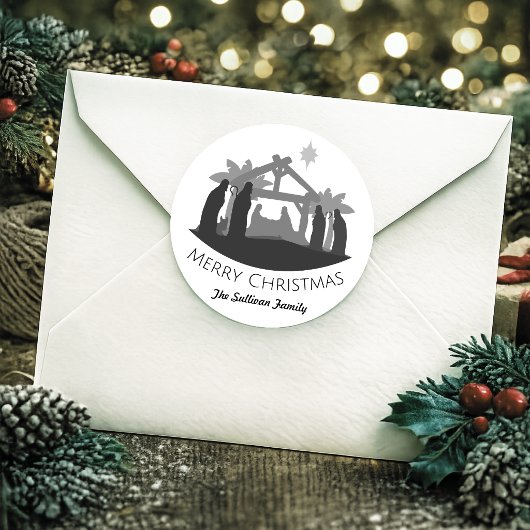 Personalisierte Weihnachtskrippe Runder Aufkleber
