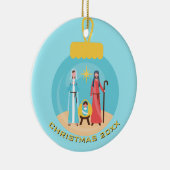 Personalisierte Weihnachtskrippen Blau und Gold Keramik Ornament (Rechts)