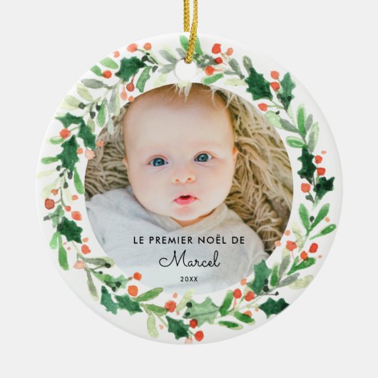 Personalisierte Weihnachtskugel 1 Baby-Weihnachten Keramik Ornament (Vorne)