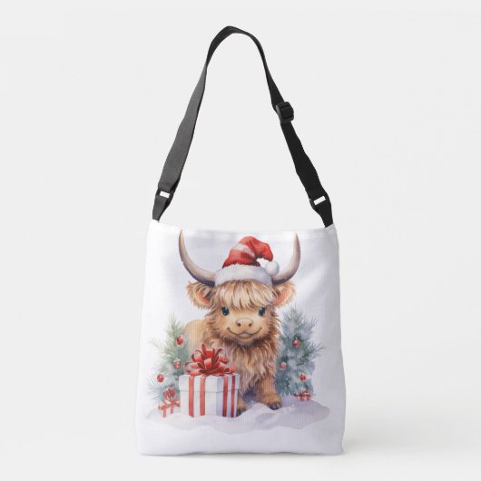 Personalisierte Weihnachtskühe, Hochlandkuh, Tragetaschen Mit Langen Trägern (Rückseite)