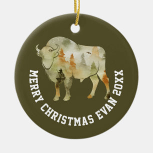Personalisierte Weihnachtslandschaft mit Buffalo Keramik Ornament