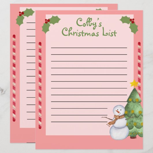 Personalisierte Weihnachtsliste mit Snowman (Vorne/Hinten)