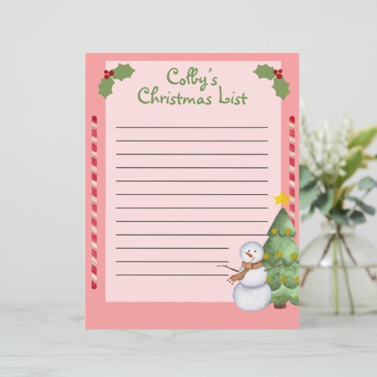 Personalisierte Weihnachtsliste mit Snowman (Stehend Vorderseite)