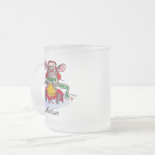 Personalisierte Weihnachtsmaus Mattglastasse (Vorderseite Links)