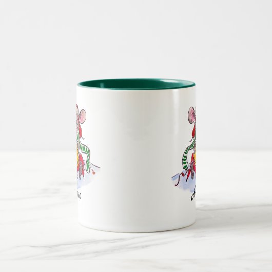 Personalisierte Weihnachtsmaus Zweifarbige Tasse (Mittel)
