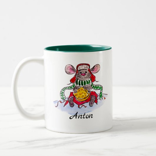 Personalisierte Weihnachtsmaus Zweifarbige Tasse (Links)