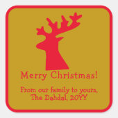 Personalisierte Weihnachtsmeisterin Rot und Gold Quadratischer Aufkleber (Vorderseite)