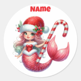 Personalisierte Weihnachtsmermaid Circle Sticke Runder Aufkleber