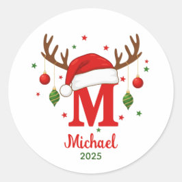 Personalisierte Weihnachtsmonogramm M Weihnachtsma Runder Aufkleber