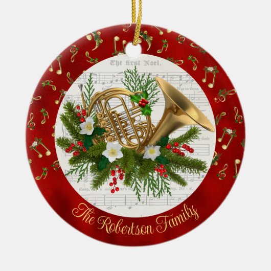 Personalisierte Weihnachtsmusik Französisches Horn Keramik Ornament (Vorne)
