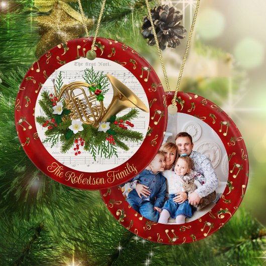 Personalisierte Weihnachtsmusik Französisches Horn Keramik Ornament