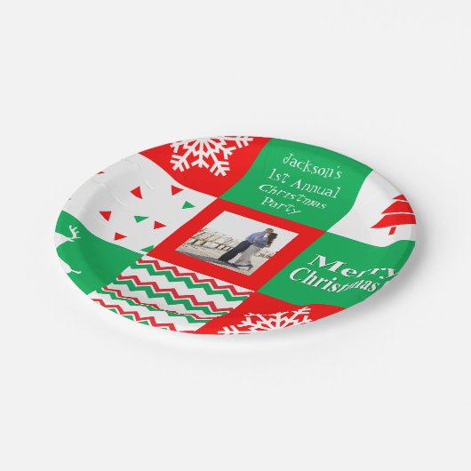 Personalisierte WeihnachtsParty-Platte Pappteller (Schrägansicht)