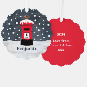 Personalisierte Weihnachtspostkasten Schneeszene Ornament Karte