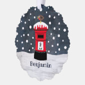 Personalisierte Weihnachtspostkasten Schneeszene Ornament Karte (Links)