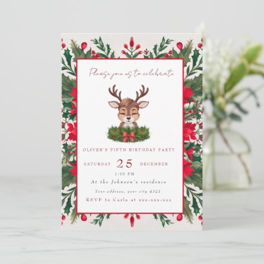 Personalisierte Weihnachtsrinder Einladung (Stehend Vorderseite)