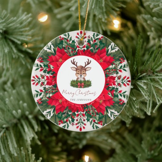 Personalisierte Weihnachtsrinder Keramik Ornament (Baum)