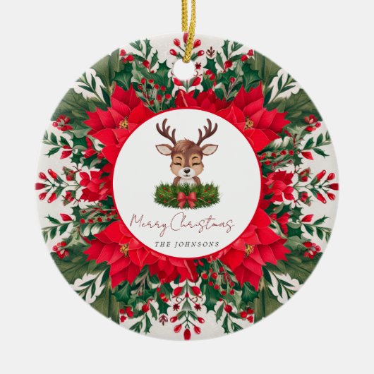 Personalisierte Weihnachtsrinder Keramik Ornament (Vorne)