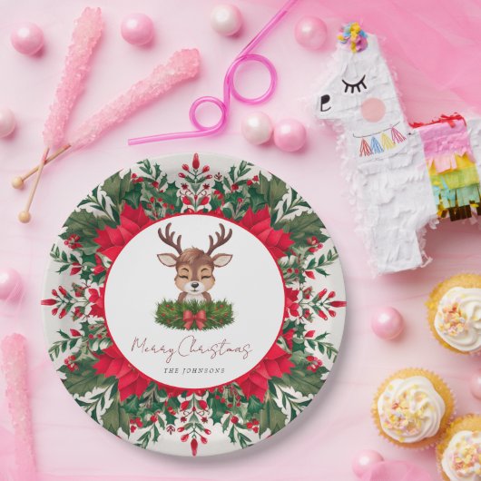 Personalisierte Weihnachtsrinder Pappteller (Party)