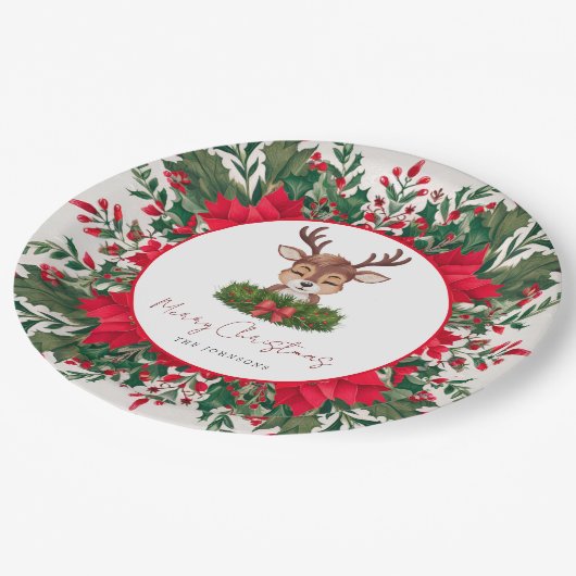 Personalisierte Weihnachtsrinder Pappteller (Schrägansicht)