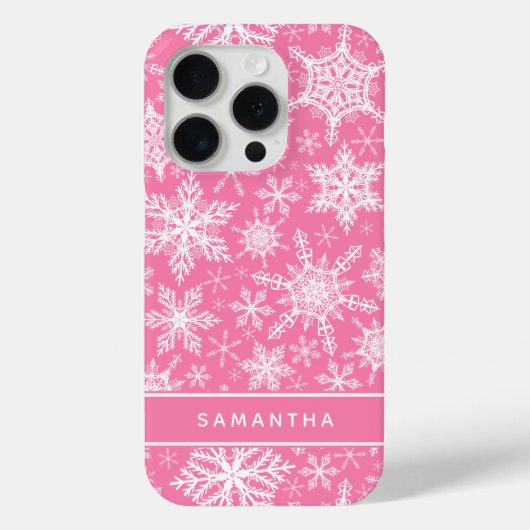 Personalisierte Weihnachtsrosa und weiße Schneeflo Case-Mate iPhone Hülle (Rückseite)