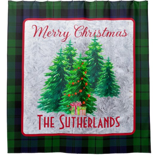 Personalisierte Weihnachtsschau Tartan Duschvorhang (Vorderseite)