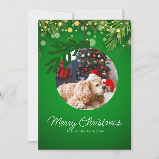 personalisierte Weihnachtsschmuck Grün Feiertagskarte (Vorderseite)