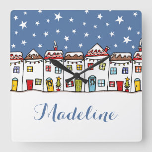Personalisierte Weihnachtsschneedecke Quadratische Wanduhr