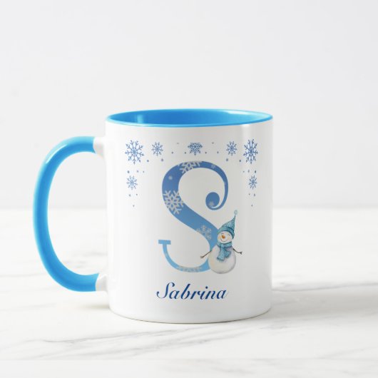 Personalisierte Weihnachtsschneeflocken Monogram S Tasse (Links)