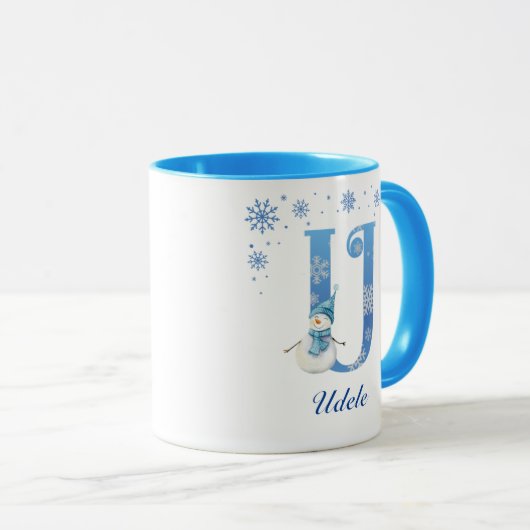 Personalisierte Weihnachtsschneeflocken Monogram U Tasse (VorderseiteRechts)