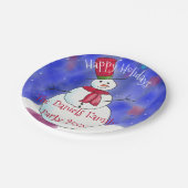 Personalisierte Weihnachtsschneemann-Party-Papierp Pappteller (Schrägansicht)