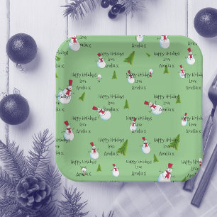 Personalisierte Weihnachtsschneemänner Pappteller
