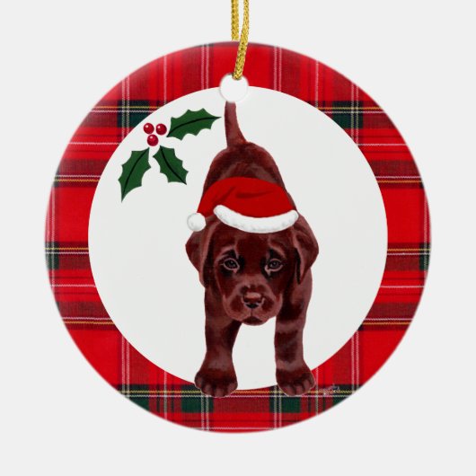 Personalisierte Weihnachtsschokolade Labrador Welp Keramik Ornament (Vorne)