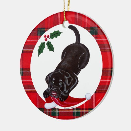 Personalisierte Weihnachtsschokolade Labrador Welp Keramik Ornament (Links)