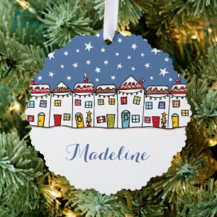 Personalisierte Weihnachtsstraße Schneeszene Ornament Karte