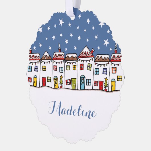 Personalisierte Weihnachtsstraße Schneeszene Ornament Karte (Links)