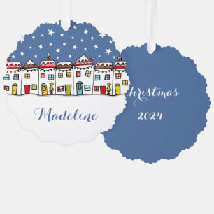 Personalisierte Weihnachtsstraße Schneeszene Ornament Karte