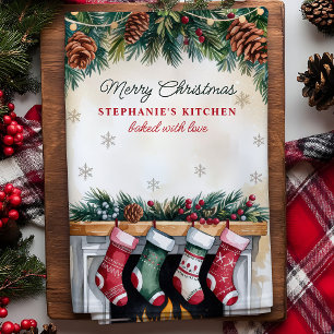 Personalisierte Weihnachtsstrümpfe über dem Kamin Geschirrtuch