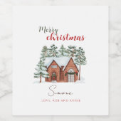 Personalisierte Weihnachtsszene in Wasserfarbe Weinetikett (Einzelnes Label)