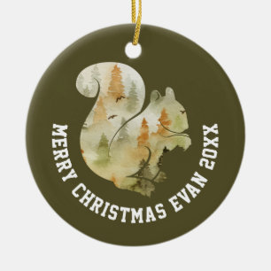 Personalisierte Weihnachtsszene mit Eichhörnchen Keramik Ornament