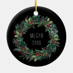 Personalisierte Weihnachtsszene mit Wolf Art Keramik Ornament