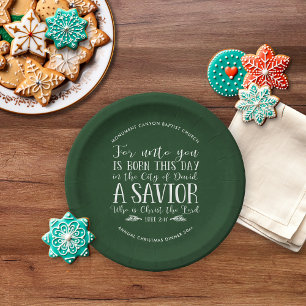 Personalisierte Weihnachtsvers-Typografie Grün Pappteller
