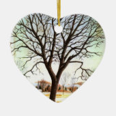 Personalisierte Weihnachtsverzierungs-Schnee-Szene Keramik Ornament (Vorne)