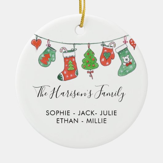 Personalisierte Weihnachtswasserfarben-Strümpfe Keramik Ornament (Vorne)