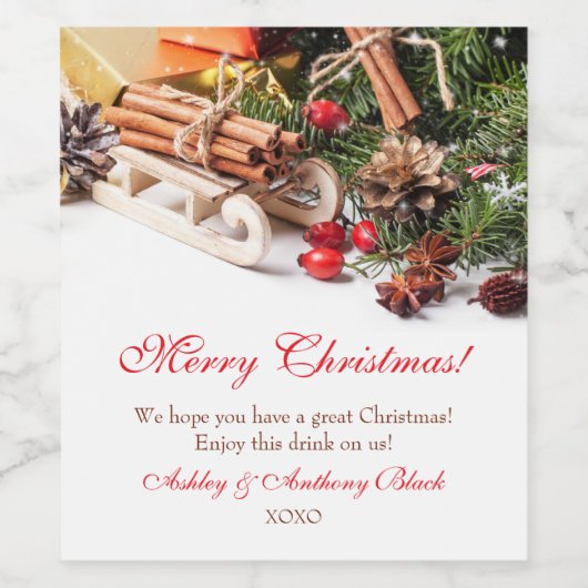 Personalisierte Weihnachtsweinetiketten | Feriende Weinetikett (Einzelnes Label)