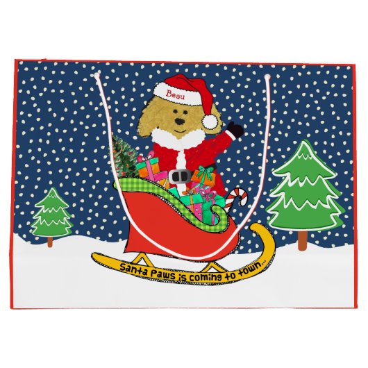 Personalisierte Weihnachtszeit Golden Doodle Große Geschenktüte (Rückseite)