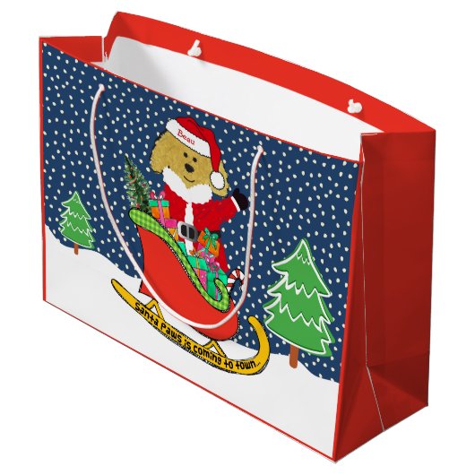 Personalisierte Weihnachtszeit Golden Doodle Große Geschenktüte (Rückseite Schrägansicht)