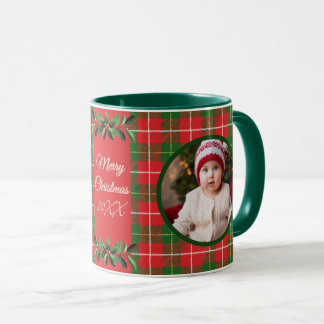 Personalisierte Weihnachtszeit Rot, Grün Kariert Tasse