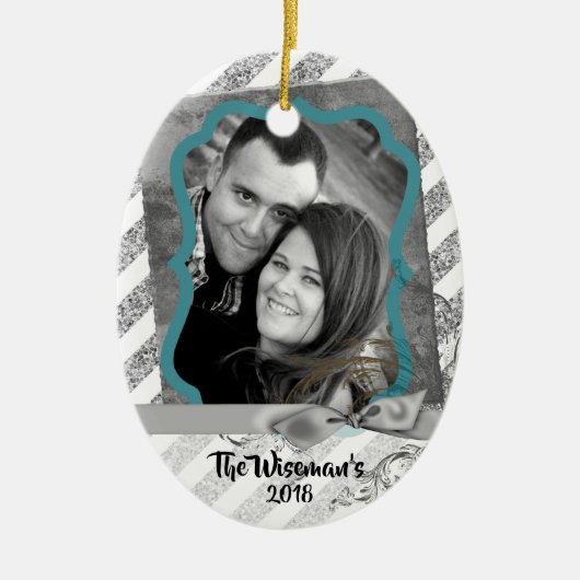 Personalisierte Weihnachtszeit Silv Glitzer FOTO O Keramik Ornament (Vorne)