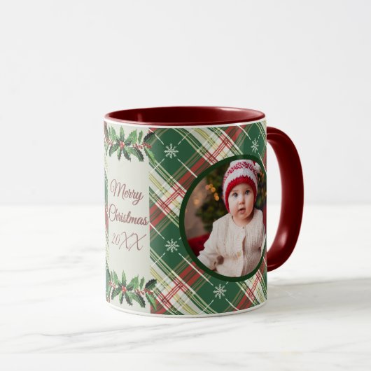 Personalisierte Weihnachtszeit Weiß, grün Kariert Tasse (VorderseiteRechts)