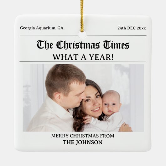 Personalisierte Weihnachtszeitung Double Foto Keramikornament (Rückseite)
